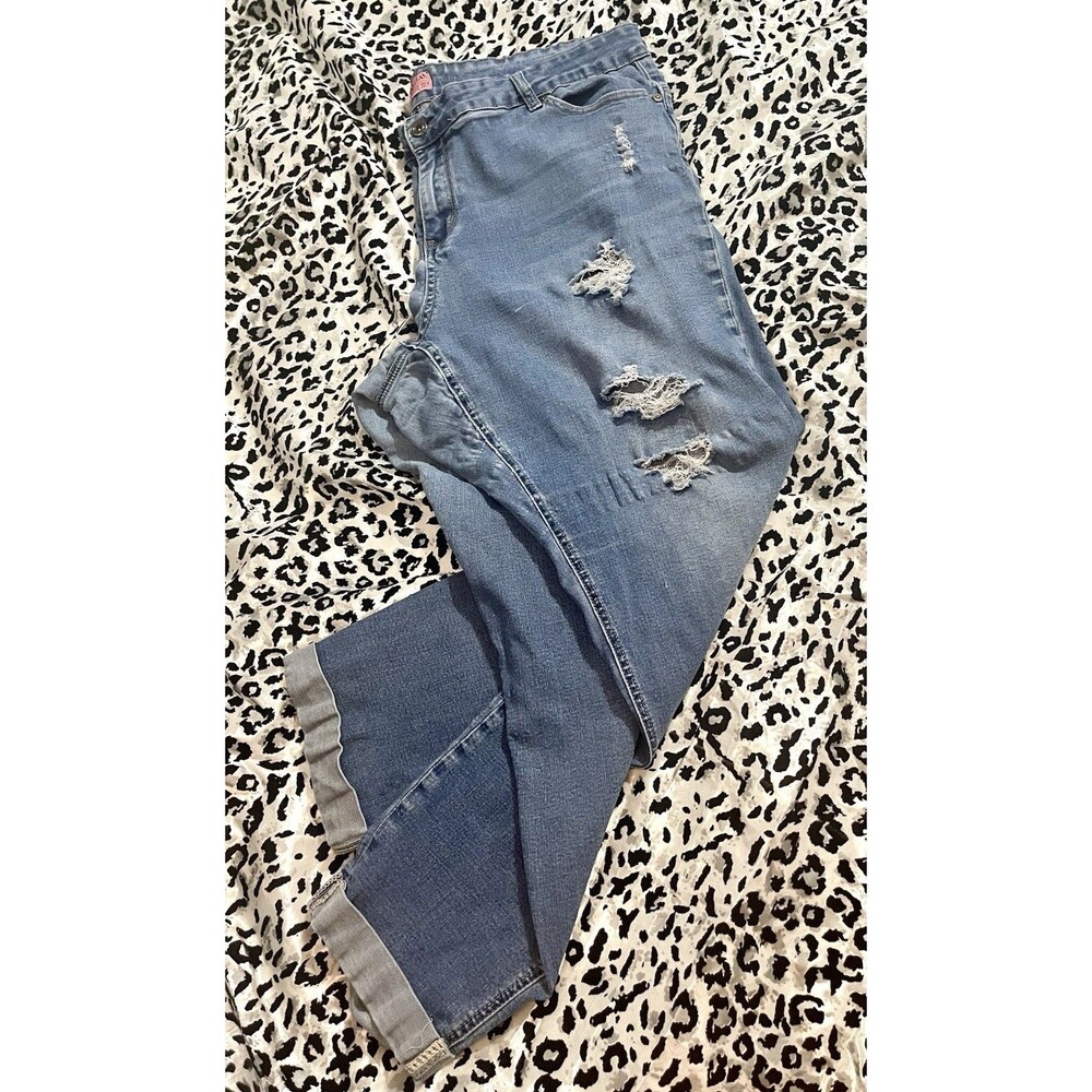 Wax Jeans 'Butt I Love you' Sz20 Plus Sz Distressed MidRise Denim Blue Jeans